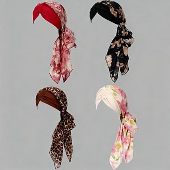 Chiffon Turbans Women Soft Head Wraps Pre Tied Scarves Caps 4 Pack