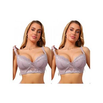 2 Packs Women's Lace Bra Underwire Full Coverage 5 Row Back Closure Side Support Wide Band Lingerie