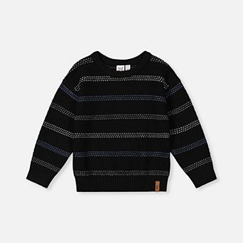 Big Kids Boy Striped Texture Crew Neck Sweater