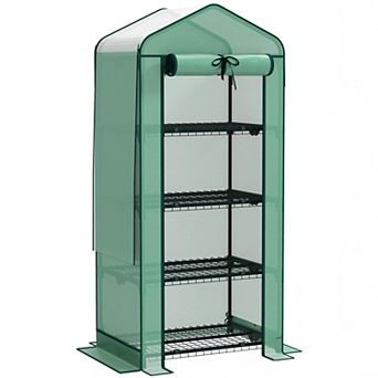 Outsunny 4 tier Mini Greenhouse w/ Screen Roof, Reinforced PE Cover
