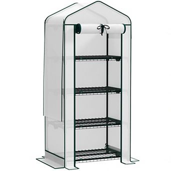 Outsunny 4 tier Mini Greenhouse w/ Screen Roof, Reinforced PE Cover