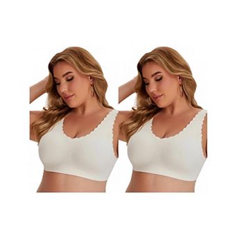 2 Packs Bras for Women Waved Edge Wireless Push Up Tshirt Full Coverage Bralettes