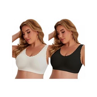 2 Packs Bras for Women Waved Edge Wireless Push Up Tshirt Full Coverage Bralettes