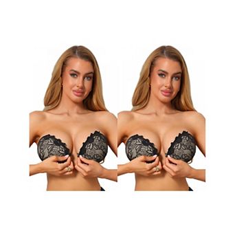 2 Packs Womens Adhesive Bra Lace Strapless Push Up Sticky Invisible Silicone Bralette Wedding Dress
