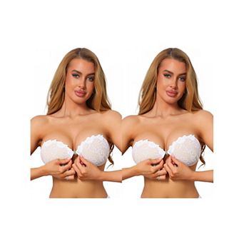 2 Packs Womens Adhesive Bra Lace Strapless Push Up Sticky Invisible Silicone Bralette Wedding Dress
