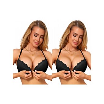 2 Packs Lace Bras for Women Cross Back Push Up Front Close Underwire Bralette