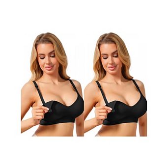 2 Packs Women's Deep V Seamless Wireless Nursing Bra Beastfeeding Clasp Soft Comfort Bras