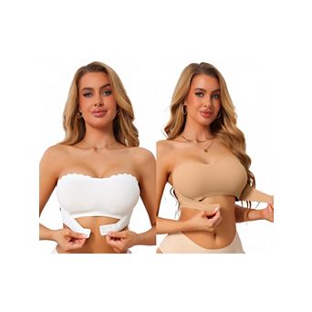 2 Packs Women's Front Closure Push Up Strapless Bandeau Non-Slip Wavy Edge Backless Wirefree TubeBra