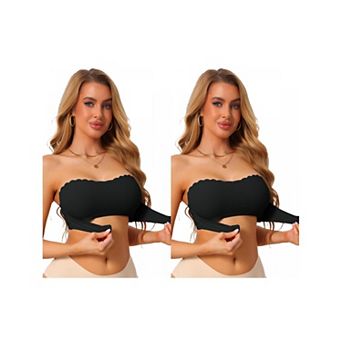 2 Packs Women's Front Closure Push Up Strapless Bandeau Non-Slip Wavy Edge Backless Wirefree TubeBra