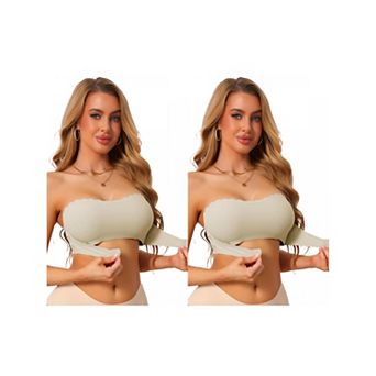 2 Packs Women's Front Closure Push Up Strapless Bandeau Non-Slip Wavy Edge Backless Wirefree TubeBra