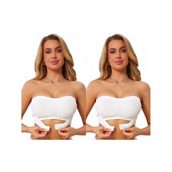 2 Packs Women's Front Closure Push Up Strapless Bandeau Non-Slip Wavy Edge Backless Wirefree TubeBra