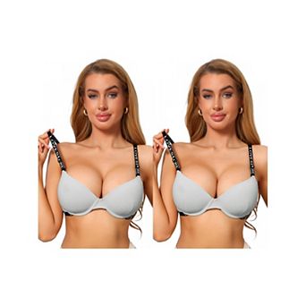 2 Packs Womens Letter Print Bras Full Coverage Ribbed V Neck Underwire Bralettes Adjustable Straps