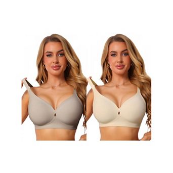 2 Packs Women's Deep V Wide Straps Push Up Soft Support Bra Seamless Wireless Breathable Lingerie