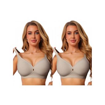 2 Packs Women's Deep V Wide Straps Push Up Soft Support Bra Seamless Wireless Breathable Lingerie