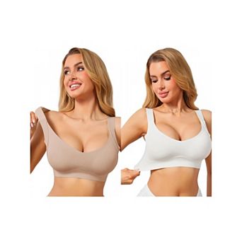 2 Packs Women's Deep V Seamless Wireless Minimizer Full Coverage W-Shaped Push Up Wide Strap Bras