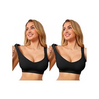 2 Packs Women's Deep V Seamless Wireless Minimizer Full Coverage W-Shaped Push Up Wide Strap Bras