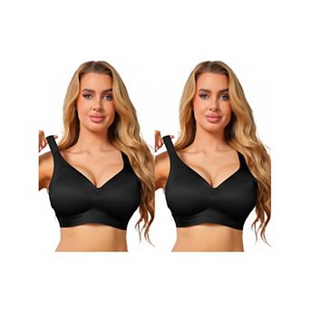 2 Packs Women's V Neck Seamless Wireless Bra Wide Strap Soft Support Full Coverage Minimizer