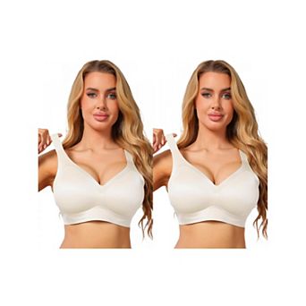 2 Packs Women's V Neck Seamless Wireless Bra Wide Strap Soft Support Full Coverage Minimizer