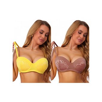 2 Packs Women's Lace Convertible Strapless Underwire Bra Push Up Comfort Everyday Lingerie