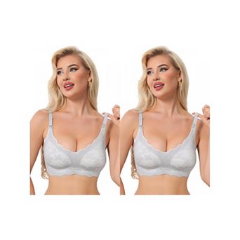 2 Packs Women's Lace Nursing Bra Front Open Wireless FixedPadded FullCoverage Breastfeeding Lingerie