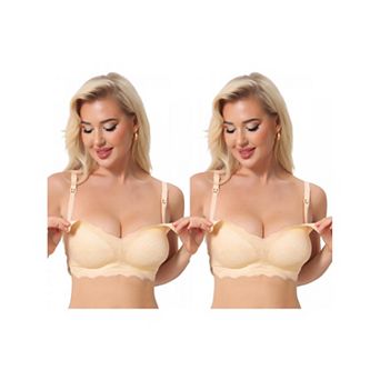 2 Packs Women's Lace Nursing Bra Front Open Wireless FixedPadded FullCoverage Breastfeeding Lingerie