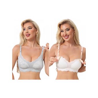 2 Packs Women's Lace Nursing Bra Front Open Wireless FixedPadded FullCoverage Breastfeeding Lingerie