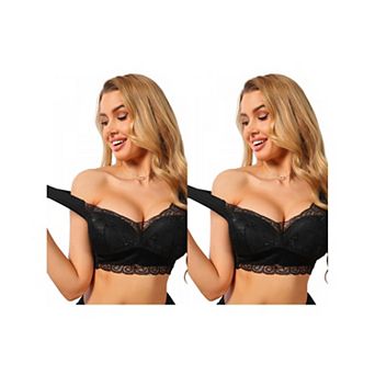 2 Packs Women's Plunge Lace Wireless Push Up Pullover Bra Full Coverage AntiSagging Wide Strap Bras