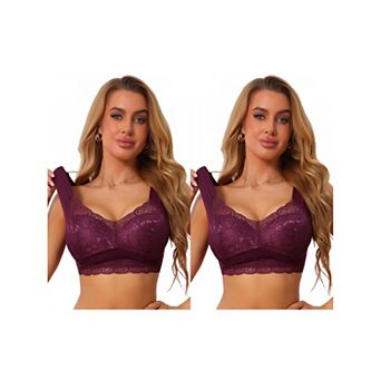 2 Packs Women's Plunge Lace Wireless Push Up Pullover Bra Full Coverage AntiSagging Wide Strap Bras