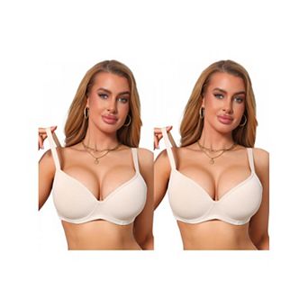 2 Packs Womens Smoothing Underwire Bra Plunge Push Up Supportive Bralette