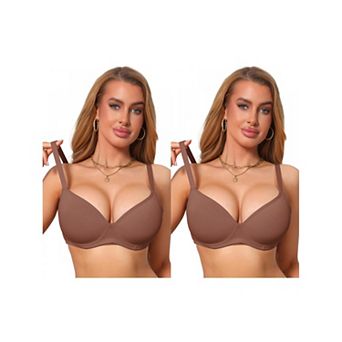 2 Packs Womens Smoothing Underwire Bra Plunge Push Up Supportive Bralette