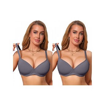 2 Packs Womens Smoothing Underwire Bra Plunge Push Up Supportive Bralette