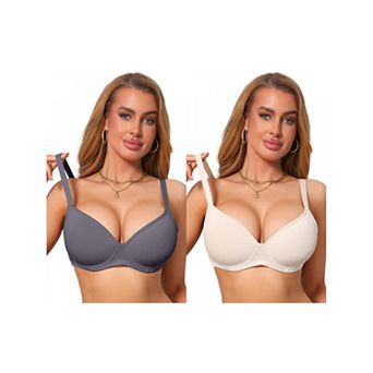 2 Packs Womens Smoothing Underwire Bra Plunge Push Up Supportive Bralette