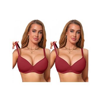 2 Packs Womens Smoothing Underwire Bra Plunge Push Up Supportive Bralette