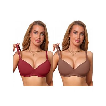 2 Packs Womens Smoothing Underwire Bra Plunge Push Up Supportive Bralette