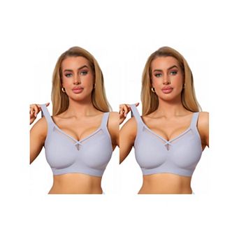 2 Packs Women's V-Neck Mesh Full Coverage Wireless Soft Cup Wide Adjustable Straps Minimizer Bras