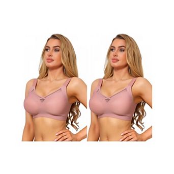 2 Packs Women's V-Neck Mesh Full Coverage Wireless Soft Cup Wide Adjustable Straps Minimizer Bras