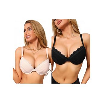 2 Packs Women's Lace Trim Bra Full Coverage V Neck Push Up Underwire Bralettes