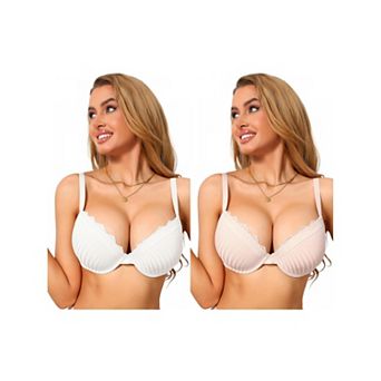 2 Packs Women's Lace Trim Bra Full Coverage V Neck Push Up Underwire Bralettes