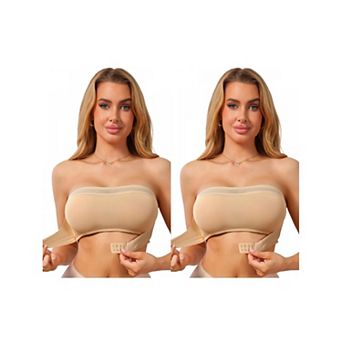 2 Packs Women's Mesh Front Closure Strapless Bra Push Up Low Back Seamless Tube Bandeau