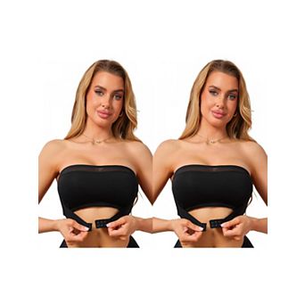 2 Packs Women's Mesh Front Closure Strapless Bra Push Up Low Back Seamless Tube Bandeau