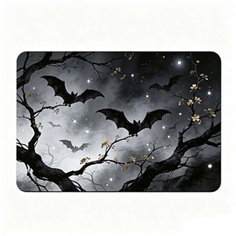 Bat & Moon Forest Flannel Carpet, Washable Rug Porch Living Bedroom Decor for Halloween Night Theme