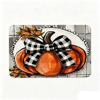 Autumn Pumpkin, Autumn Leaves & Plaid Butterfly Design Carpet, Suitable for Front Door, Living Room