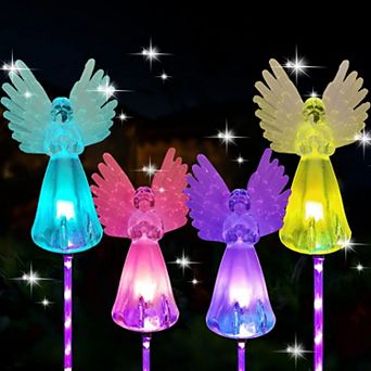 Set of 4 Solar Angel Lights Outdoor Garden Yard Pathway Memorial Decor