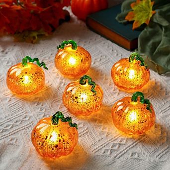 6 pc Mini Glass Pumpkins Fall Decorations Thanksgiving Indoor Table Centerpiece