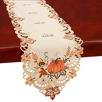Embroidered Thanksgiving Harvest Pumpkin Table Runner Fall Decor Polyester