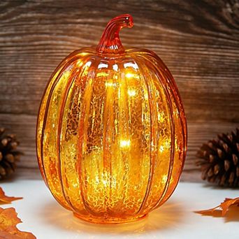 Mercury Glass Pumpkin Light With Timer LED Fall Thanksgiving Rustic Holiday Decor