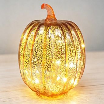 Mercury Glass Pumpkin Light With Timer LED Fall Thanksgiving Rustic Holiday Decor