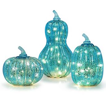 Set of 3 LED Glass Pumpkin Lights Fall Thanksgiving Home Decor