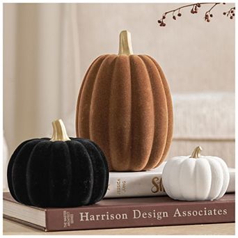 3-Pack Flocked Faux Pumpkins Fall Thanksgiving Home Table Decor