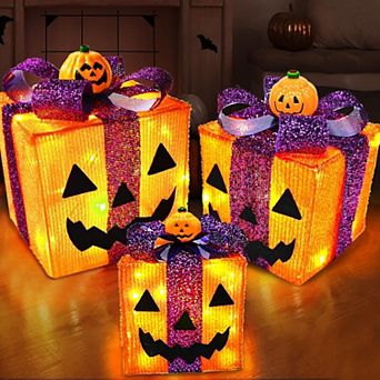 3-Pack Lighted Pumpkin Decorations 8 Modes Timer LED Light Holiday Decor